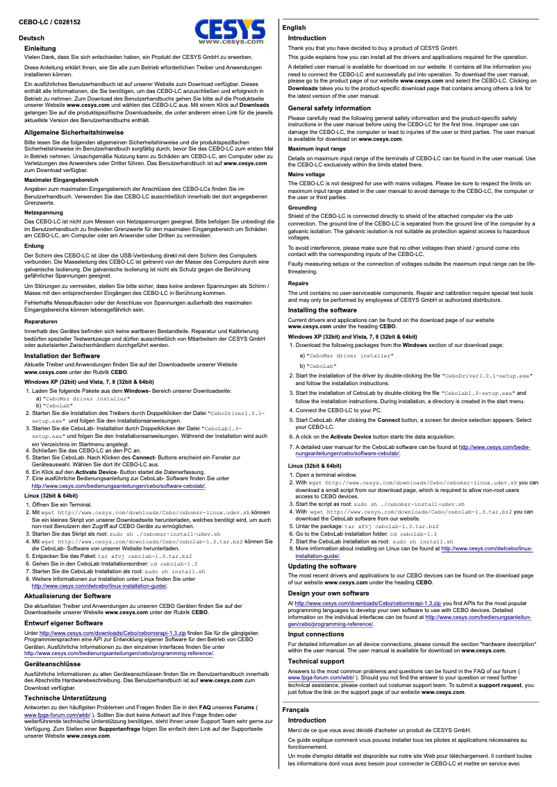 Page 1 de la notice Manuel utilisateur CESYS C028152