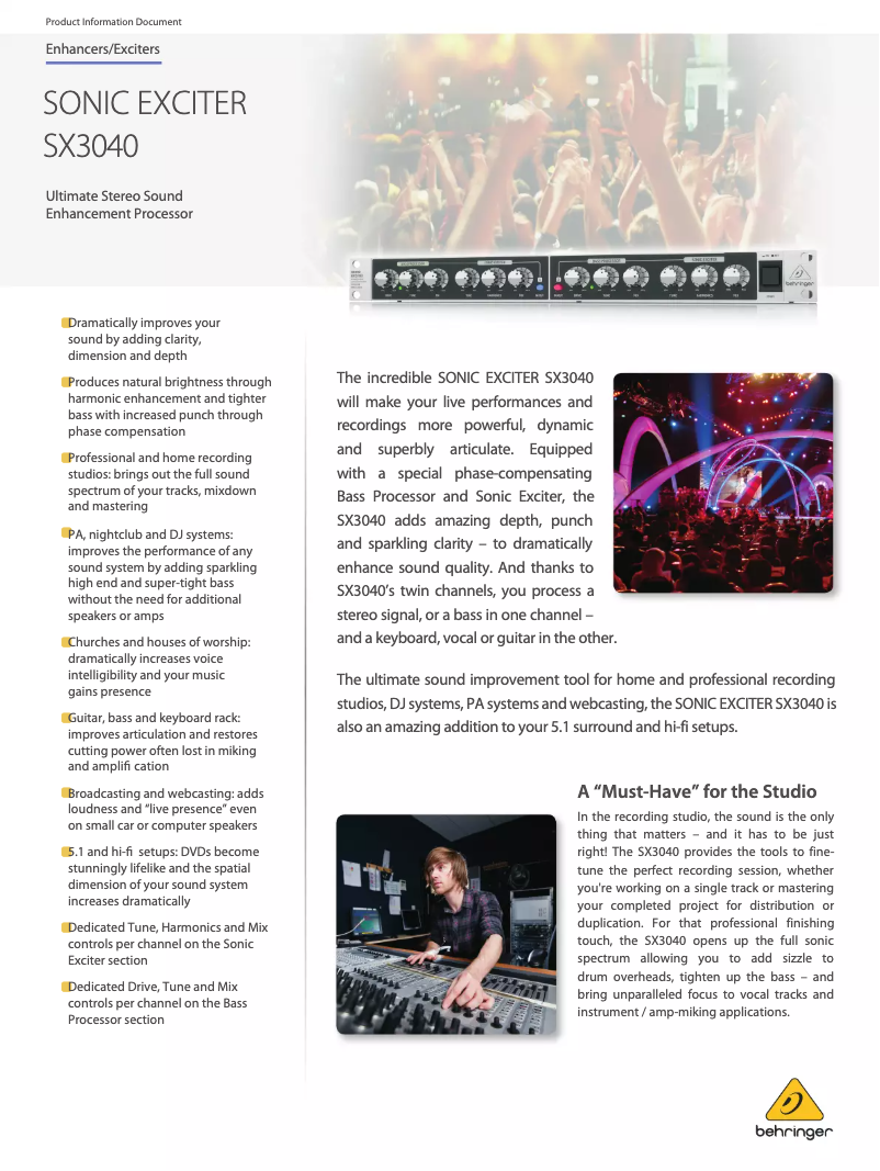 Page n°1 - Fiche technique Behringer Sonic Exciter SX3040