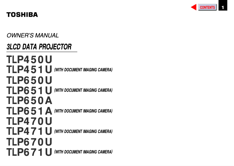 Page n°1 - Manuel utilisateur Toshiba TLP-670U