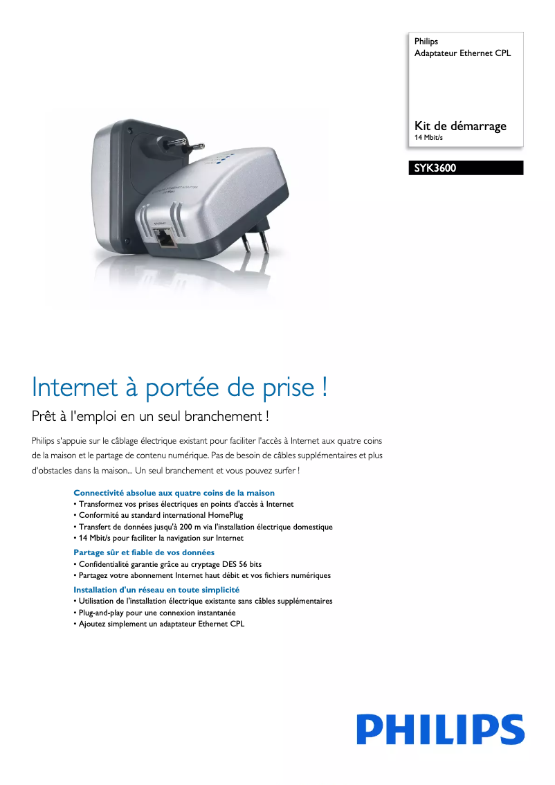 Page n°1 - Fiche technique Philips SYK3600
