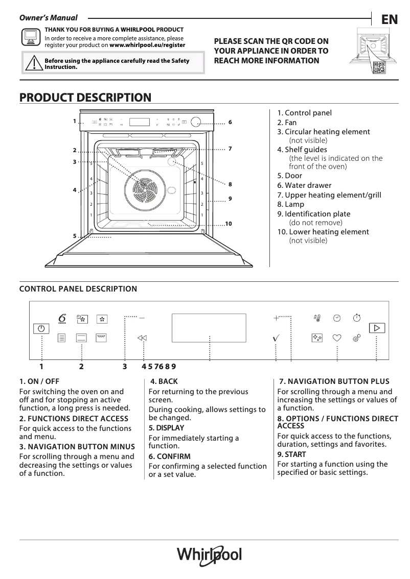Page 1 de la notice Manuel d'utilisation et d'entretien Whirlpool AKZ9S 8271 IX