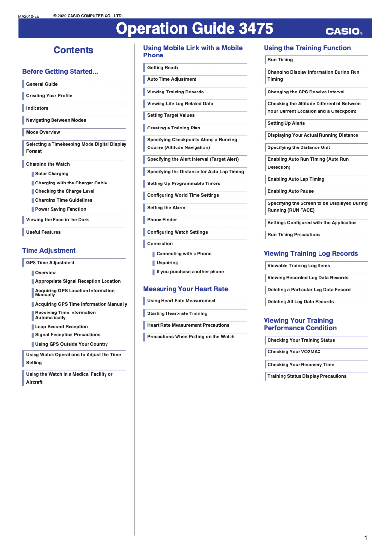 Page 1 de la notice Manuel utilisateur Casio G-Shock G-Squad GBD-H1000-1A7ER