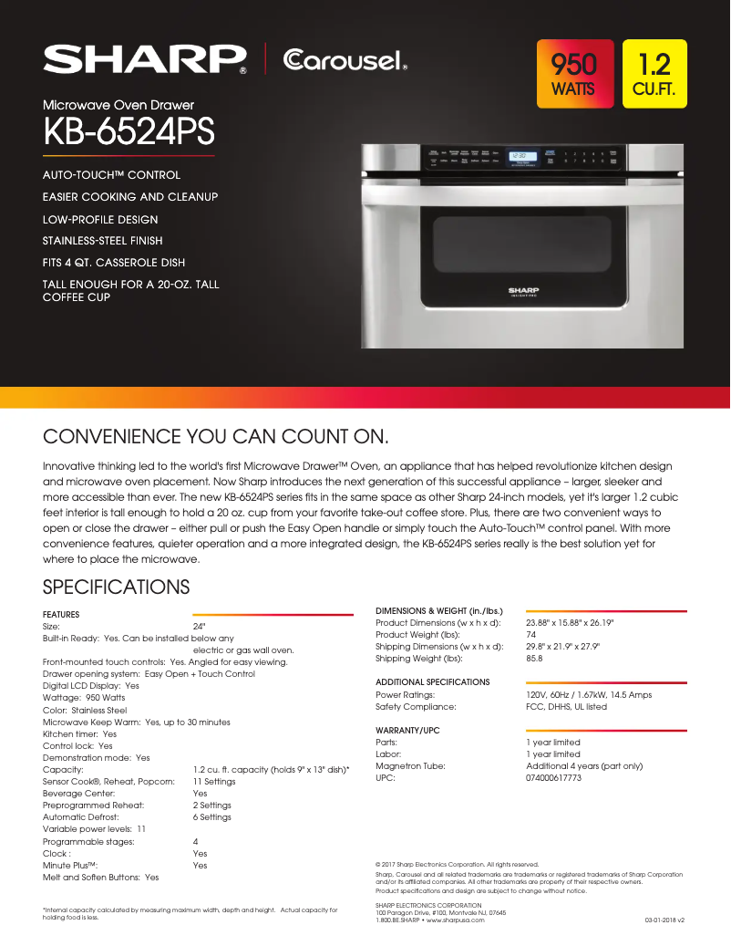 Page 1 de la notice Fiche technique Sharp KB6524PSY