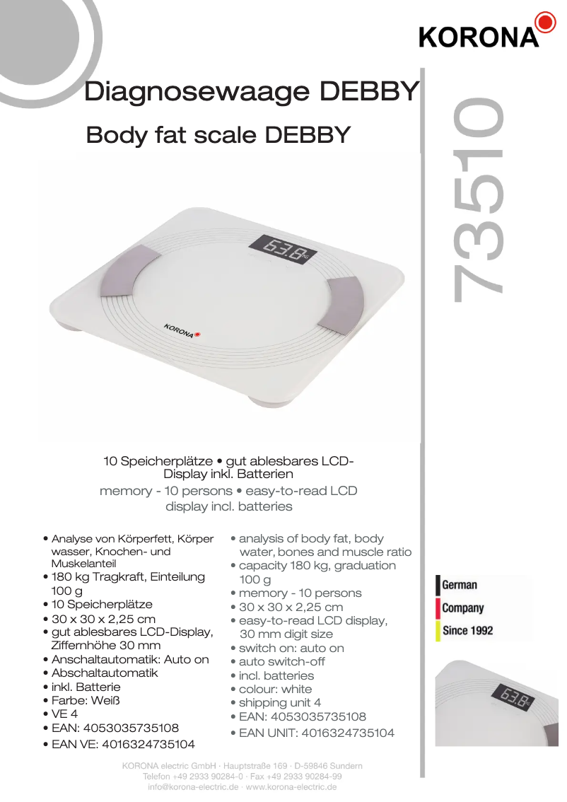 Page n°1 - Fiche technique Korona Debby 73510