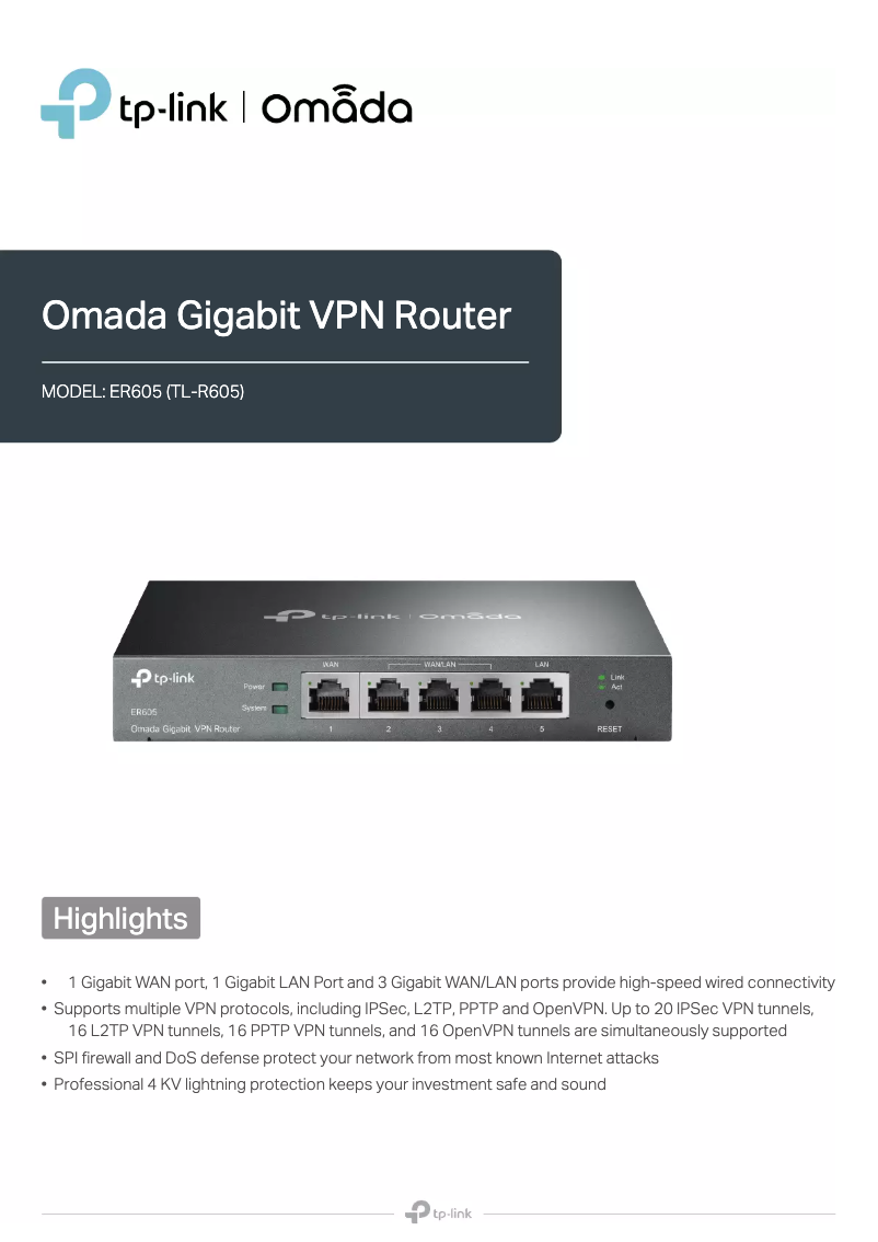 Page n°1 - Fiche technique TP-Link Omada TL-ER605