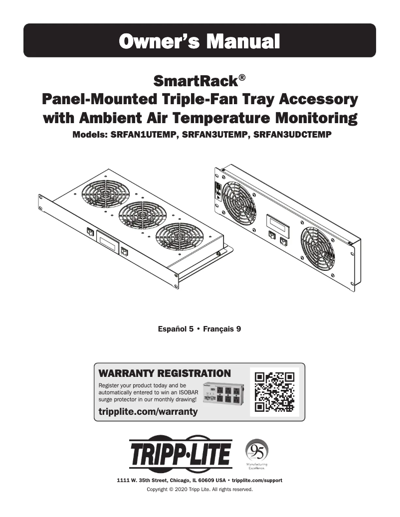 Page 1 de la notice Manuel utilisateur Tripp Lite SmartRack SRFAN1UTEMP