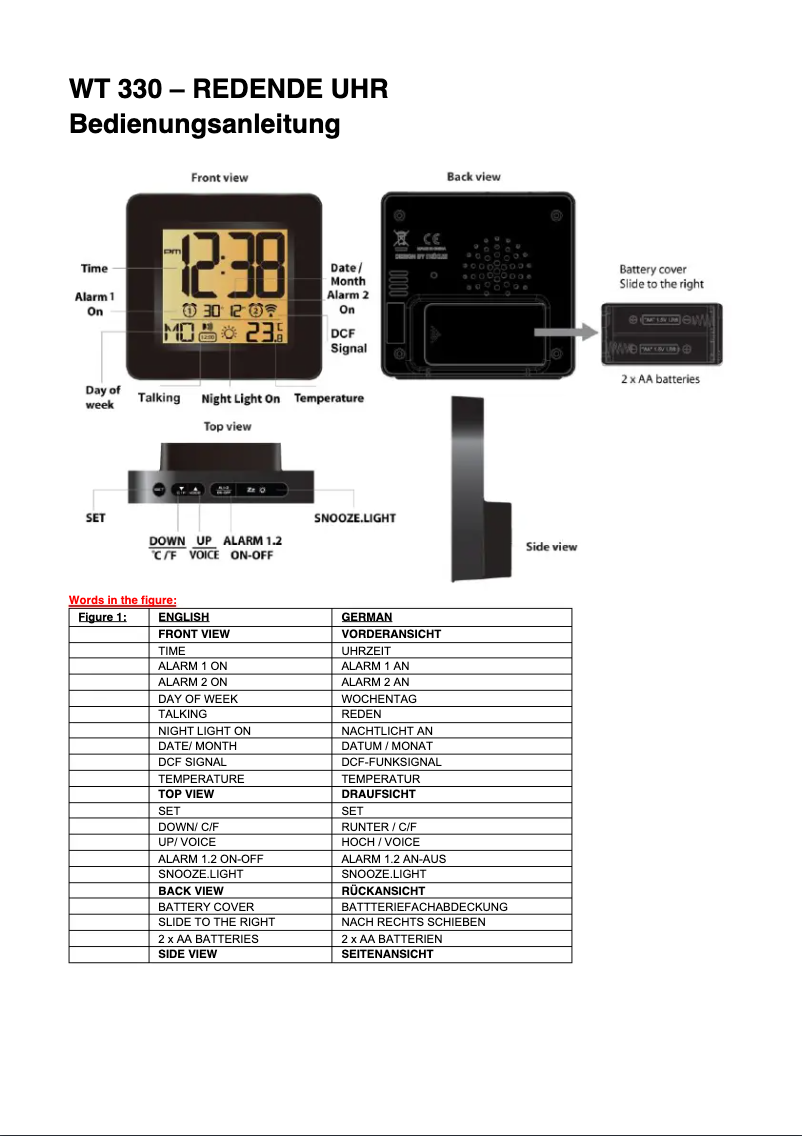 Page 1 de la notice Manuel utilisateur Techno Line WT 330