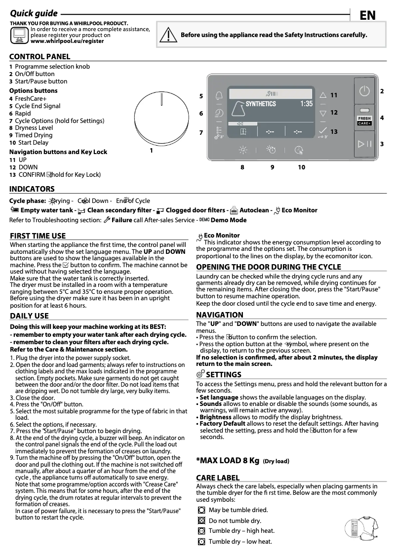 Página 1 del manual Manual de usuario Whirlpool W6 D84WB BE