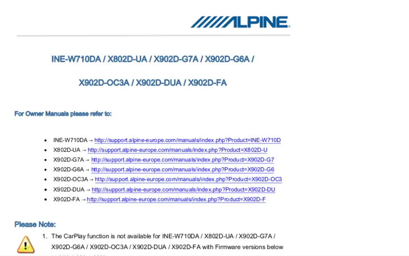 Page n°1 - Manuel utilisateur Alpine X902D-FA