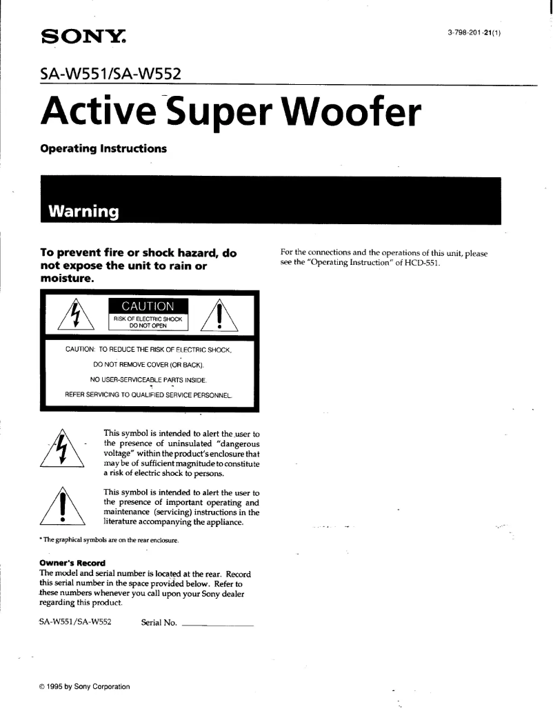 Page 1 de la notice Manuel utilisateur Sony SA-W552