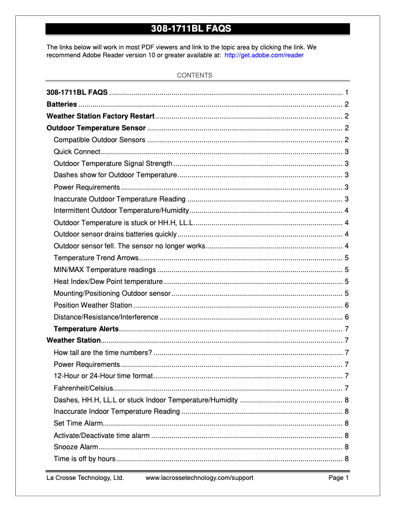 Page n°1 - FAQ La Crosse Technology 308-1711BL