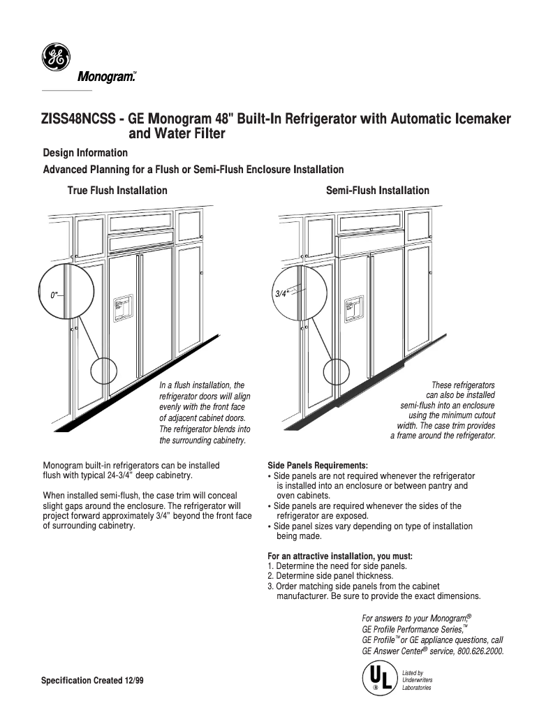 Page n°1 - Fiche technique GE ZISS48NCSS
