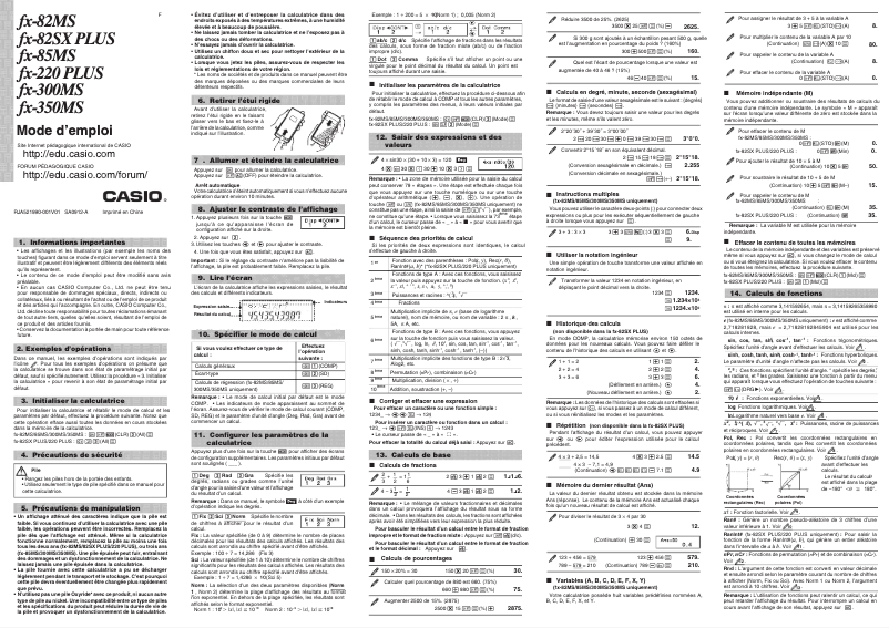 Page 1 de la notice Manuel utilisateur Casio FX-220 Plus