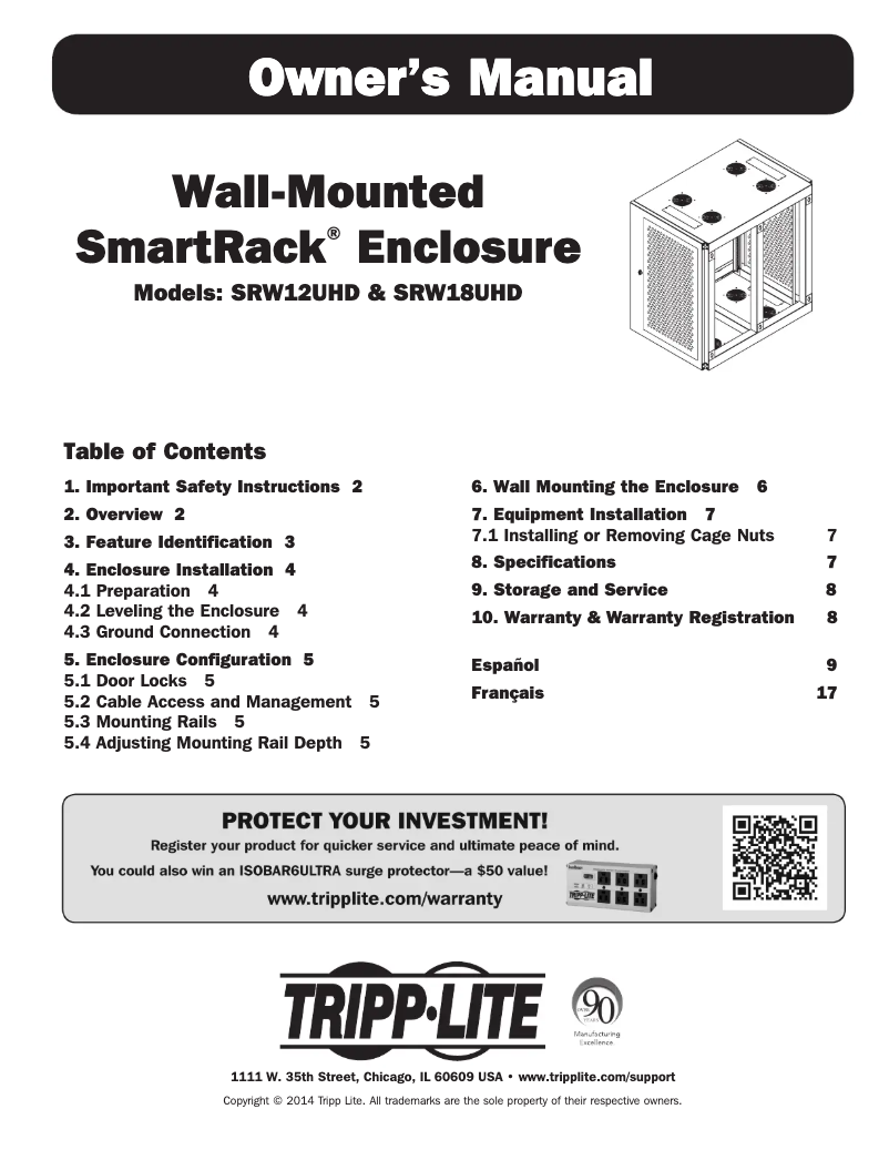 Page 1 de la notice Manuel utilisateur Tripp Lite SmartRack SRW18UHD