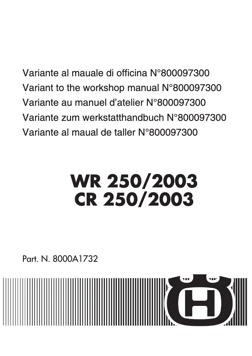 Imagen de la primera página del manual del dispositivo WR 250 (2003)