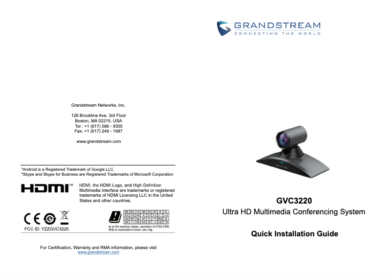 Page n°1 - Guide de démarrage rapide Grandstream GVC3220