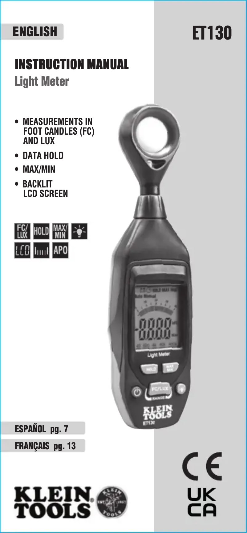 Page 1 de la notice Manuel utilisateur Klein Tools ET130