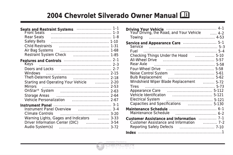 Page 1 de la notice Manuel utilisateur Chevrolet Silverado 2500 HD (2004)