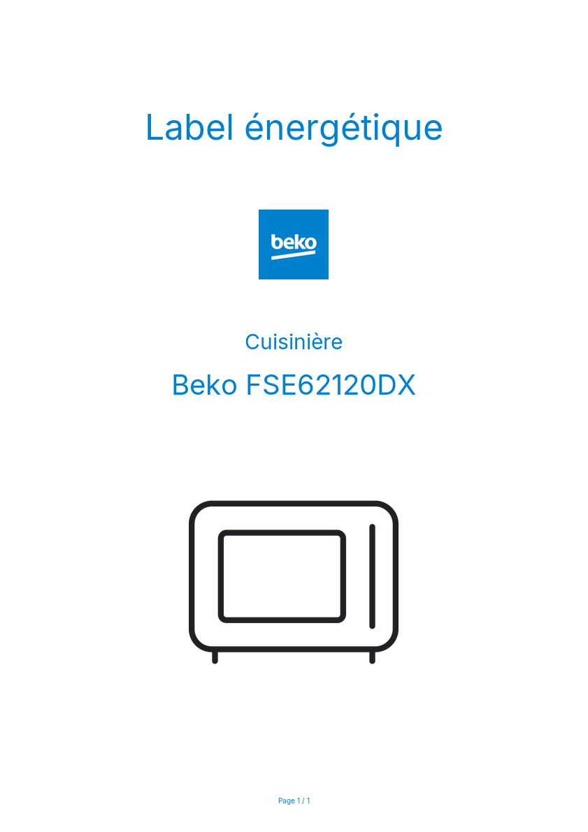 Page n°1 - Label énergétique Beko FSE62120DX