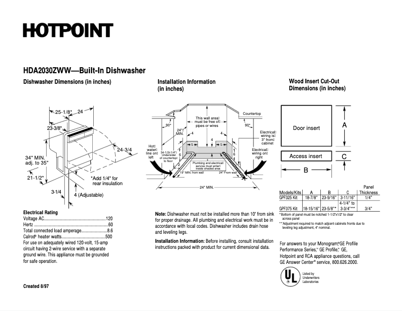 Page 1 de la notice Fiche technique Hotpoint HDA2220ZBB