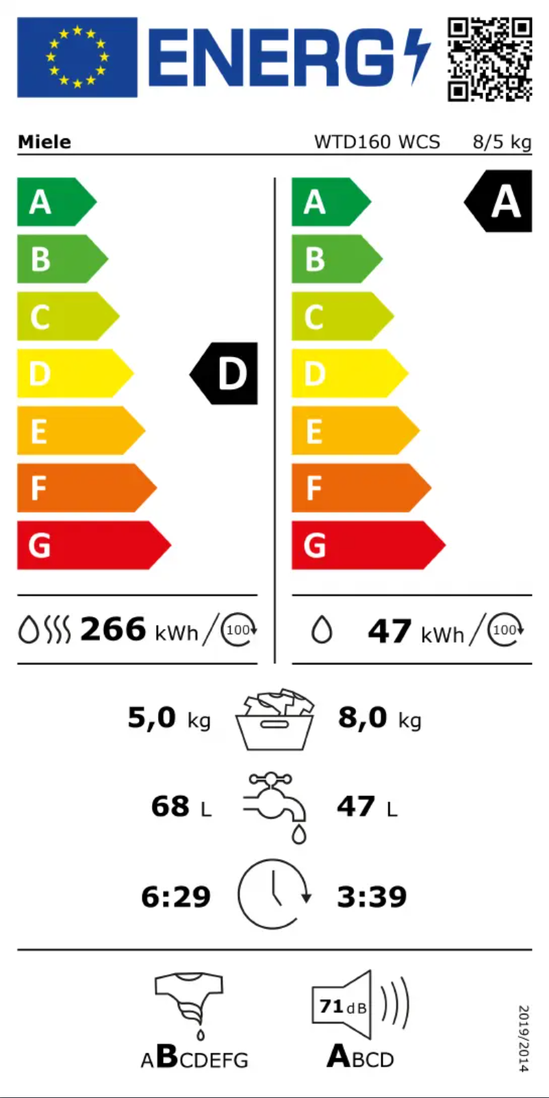 Page n°1 - Label énergétique Miele WTD 160 WCS