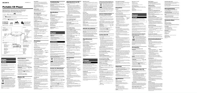 Página 1 del manual Manual de usuario Sony Walkman D-EJ010