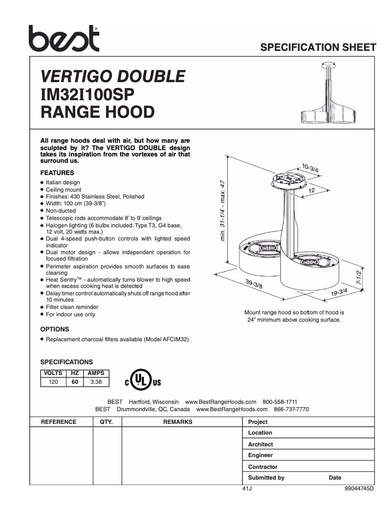 Página 1 del manual Ficha técnica Best Vertigo Double IM32I100SP