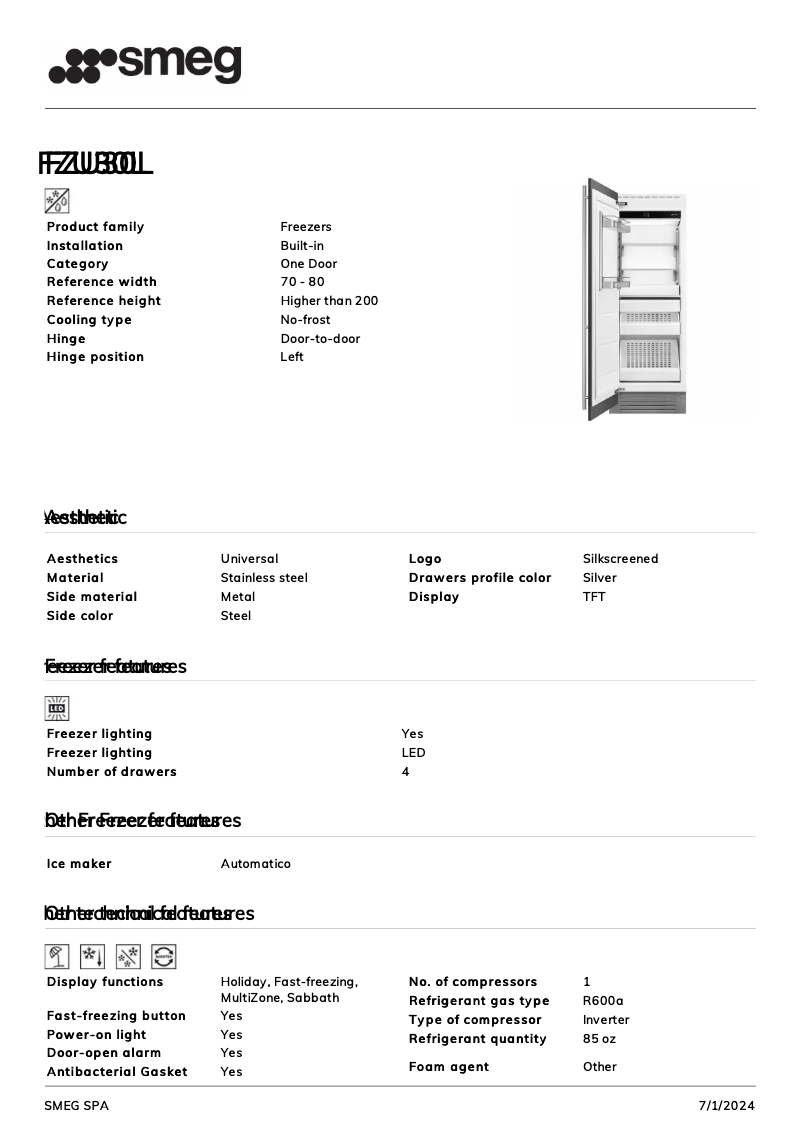 Page n°1 - Fiche technique Smeg FZU30L