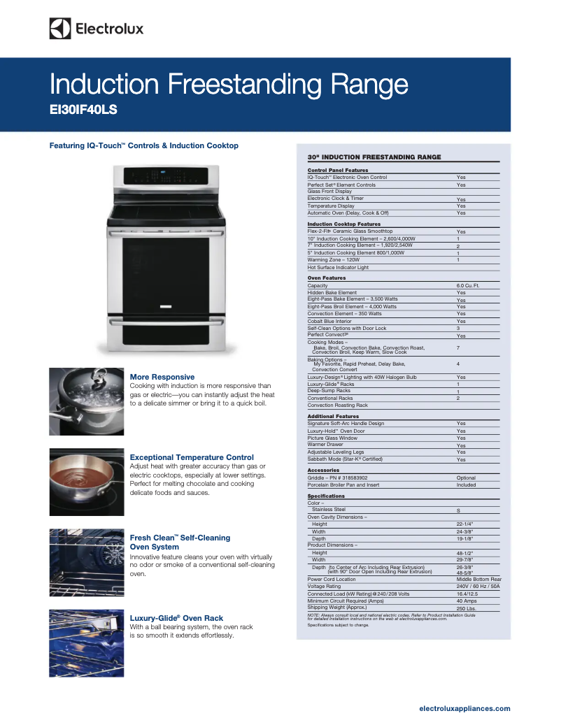 Page 1 de la notice Fiche technique Electrolux EI30IF40LS