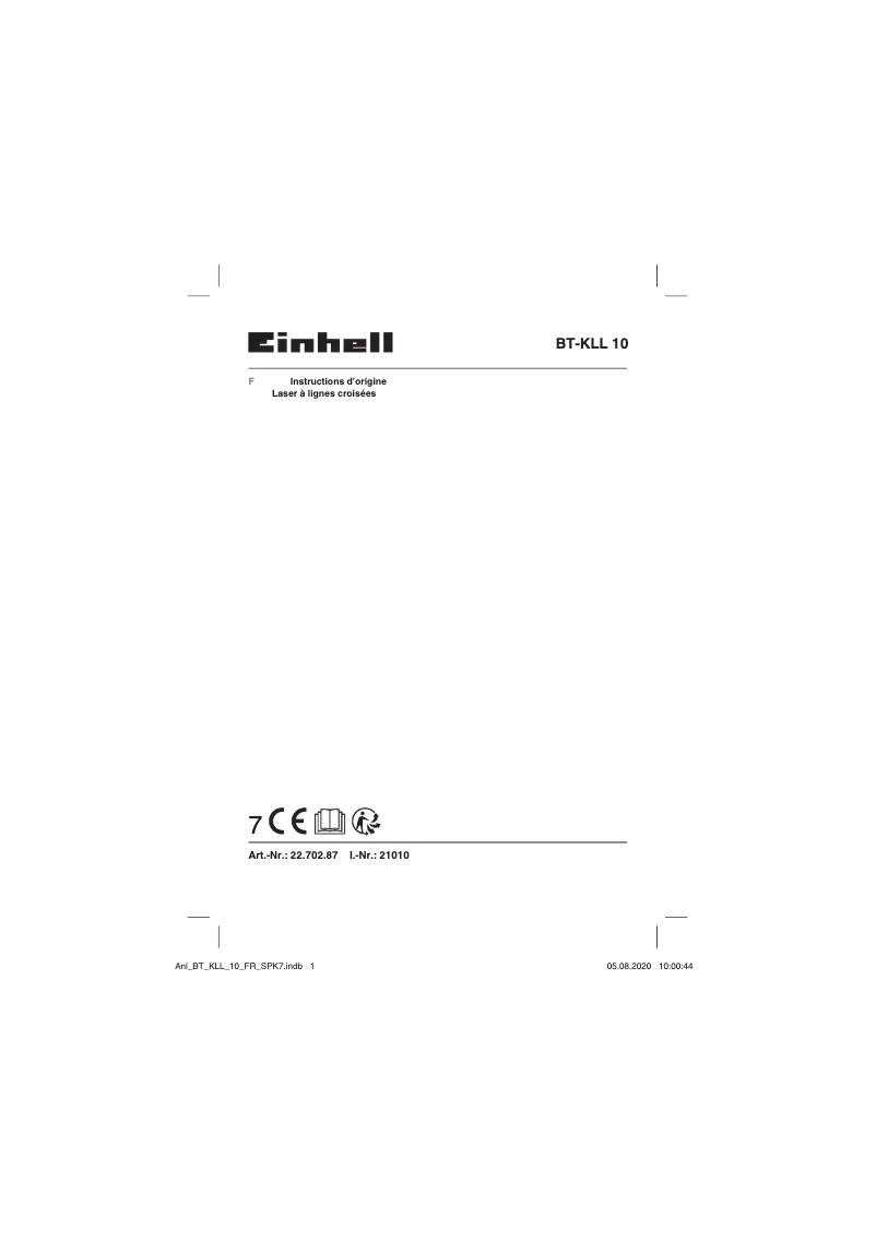 Page 1 de la notice Manuel utilisateur Einhell BT-KLL 10