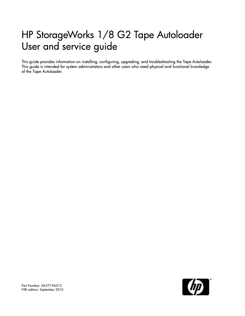 Page 1 de la notice Manuel utilisateur HP StorageWorks 1/8 Ultrium 920 G2