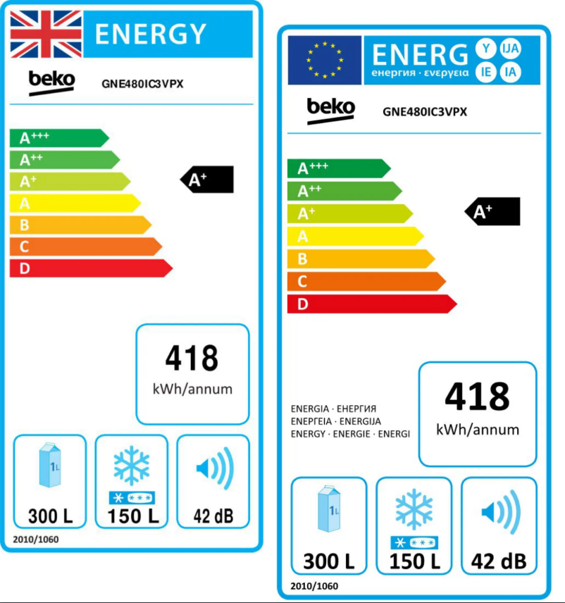Page 1 de la notice Label énergétique Beko GNE480IC3V