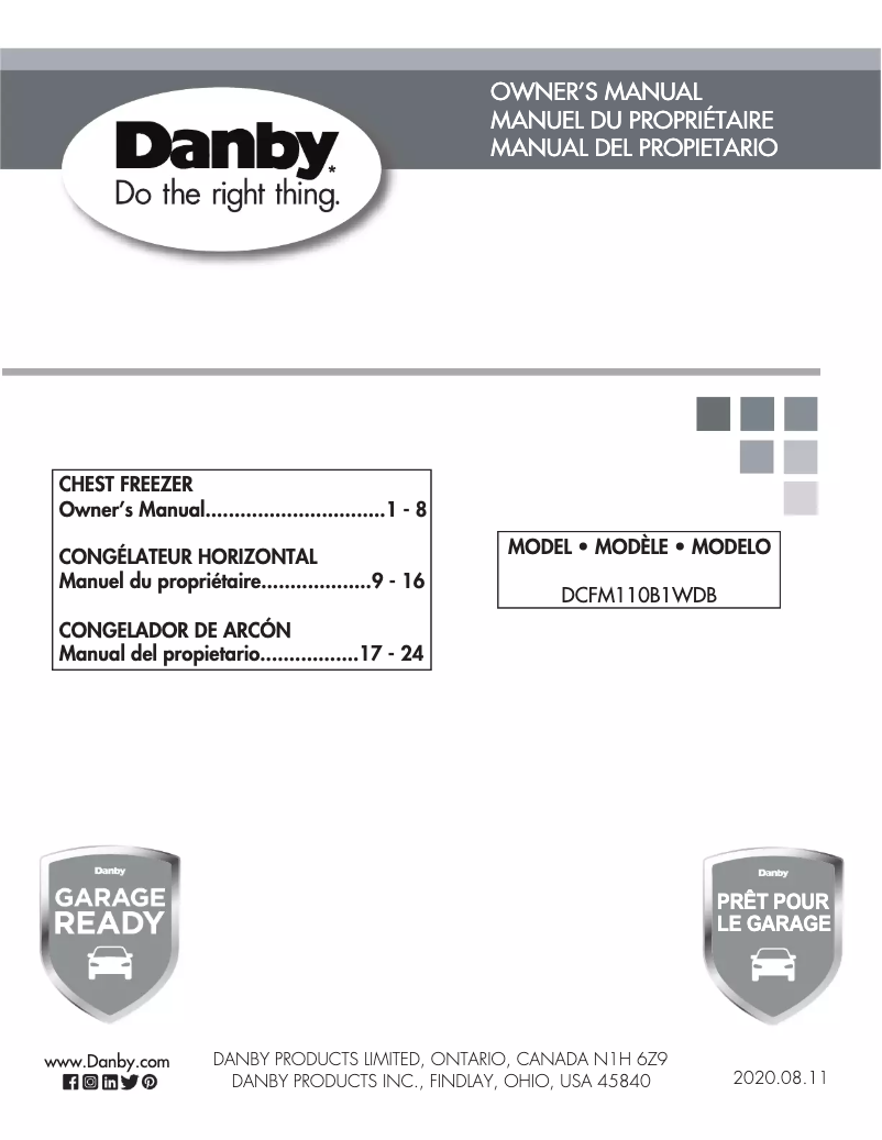 Página 1 del manual Guía de instalación Danby DCFM110B1