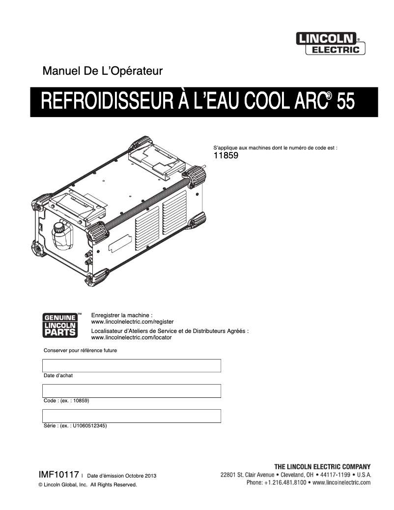 Page 1 de la notice Manuel utilisateur Lincoln Electric CoolArc 55 Aluminum