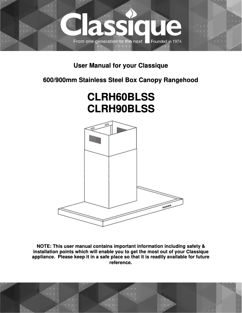 Page 1 de la notice Manuel utilisateur Classique CLRH60BLSS