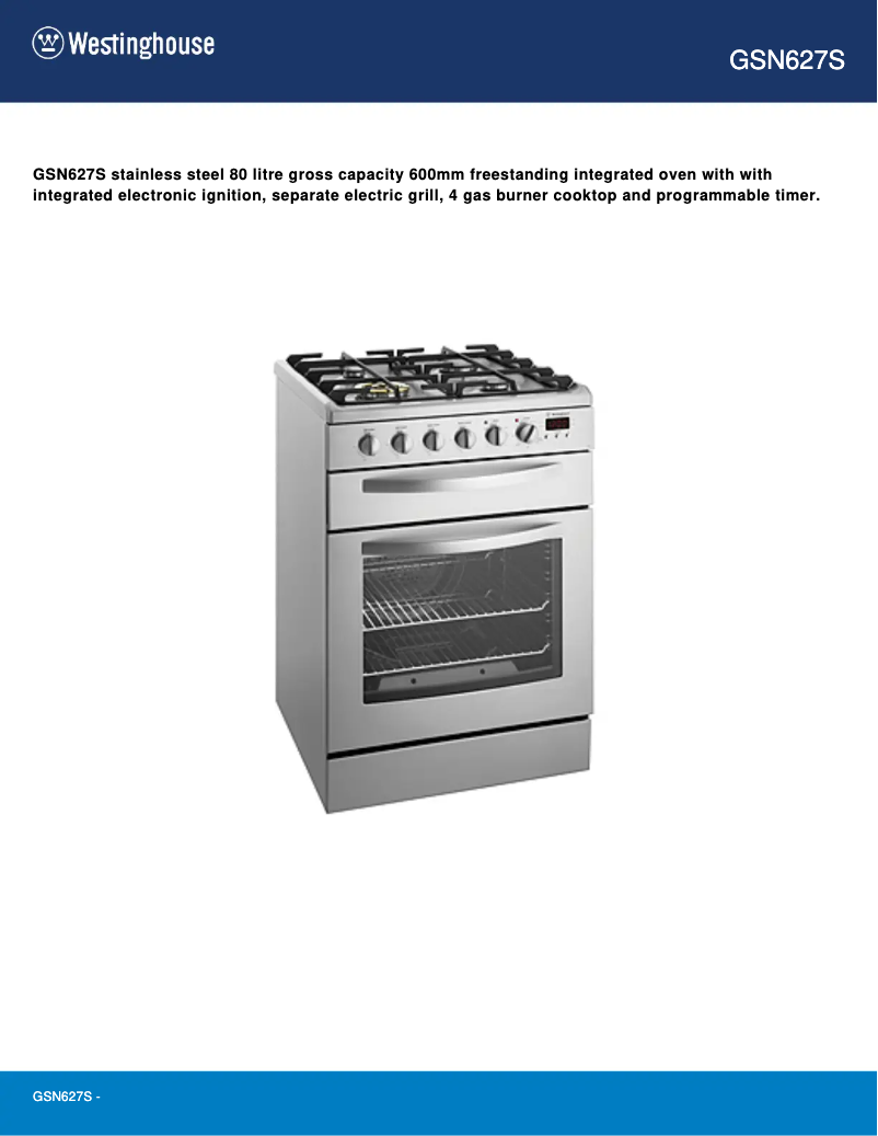 Page n°1 - Manuel utilisateur Westinghouse GSN627S