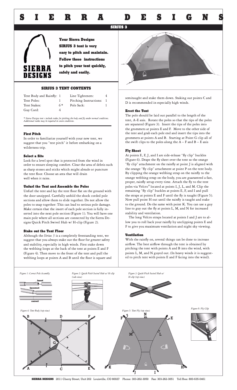 Page 1 de la notice Manuel utilisateur Sierra Designs Sirius 3