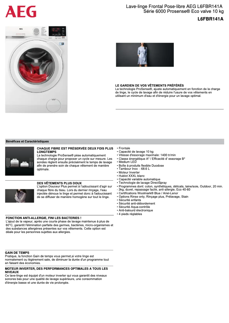Page n°1 - Fiche technique AEG L6FBR141A