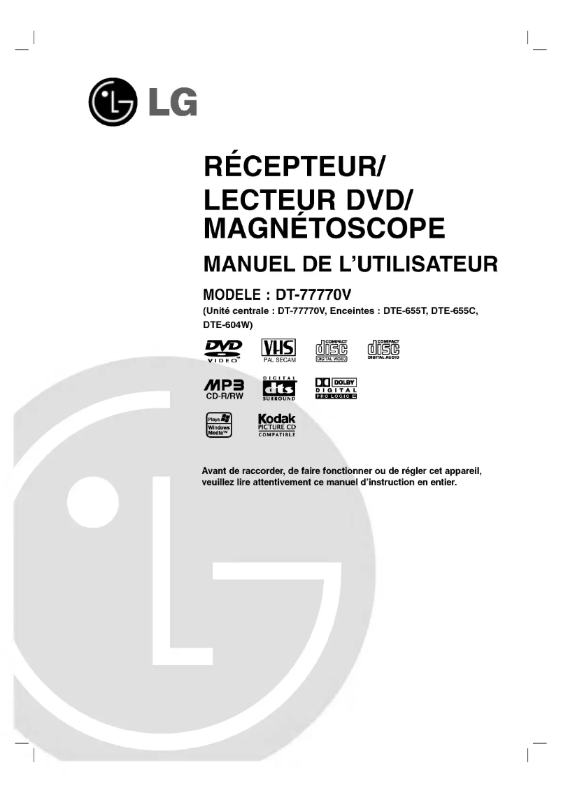 Page 1 de la notice Manuel utilisateur LG DT-77770V