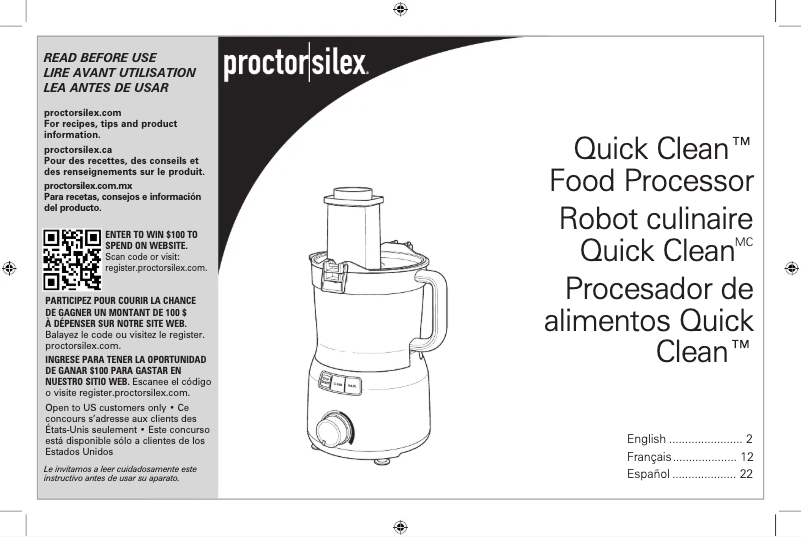 Page n°1 - Manuel utilisateur Proctor Silex 70810