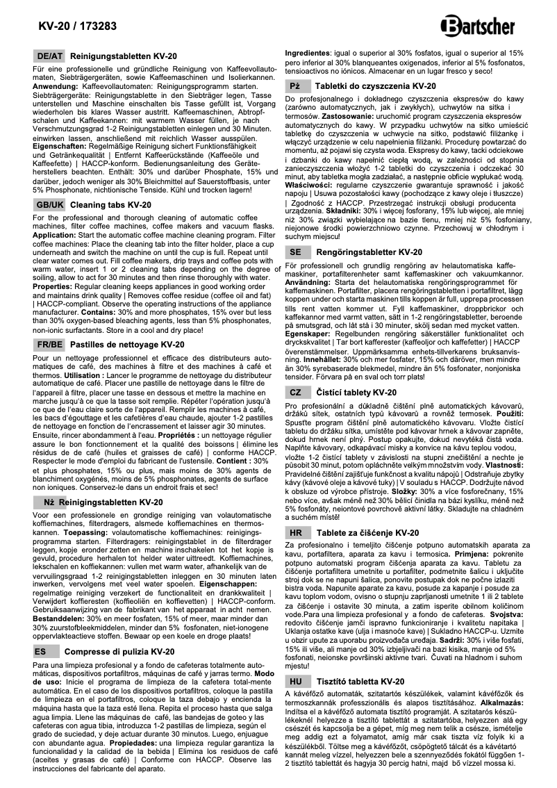 Página 1 del manual Manual de usuario Bartscher KV-20