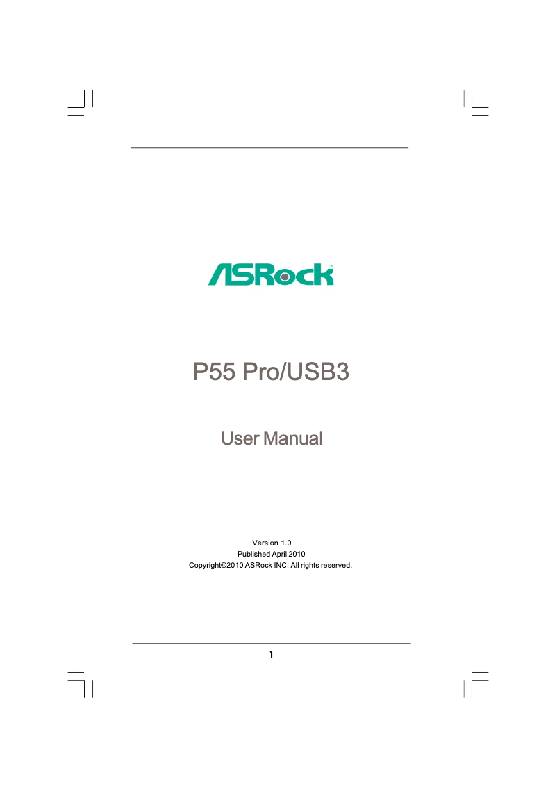 Page 1 de la notice Manuel utilisateur Asrock P55/USB3