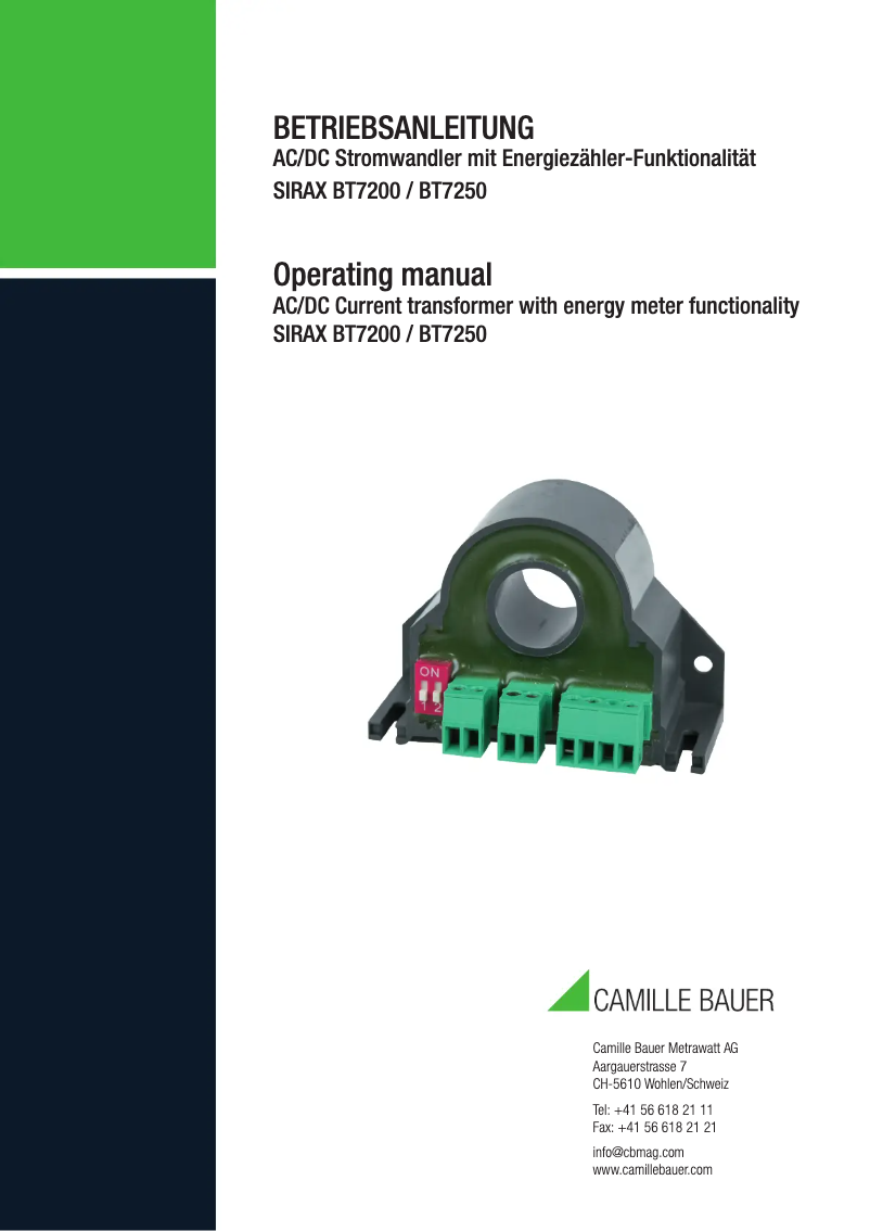 Page n°1 - Manuel utilisateur Camille Bauer SIRAX BT7200