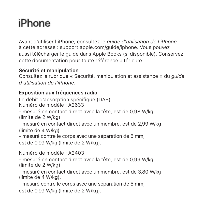 Page 1 de la notice Manuel utilisateur Apple iPhone 12