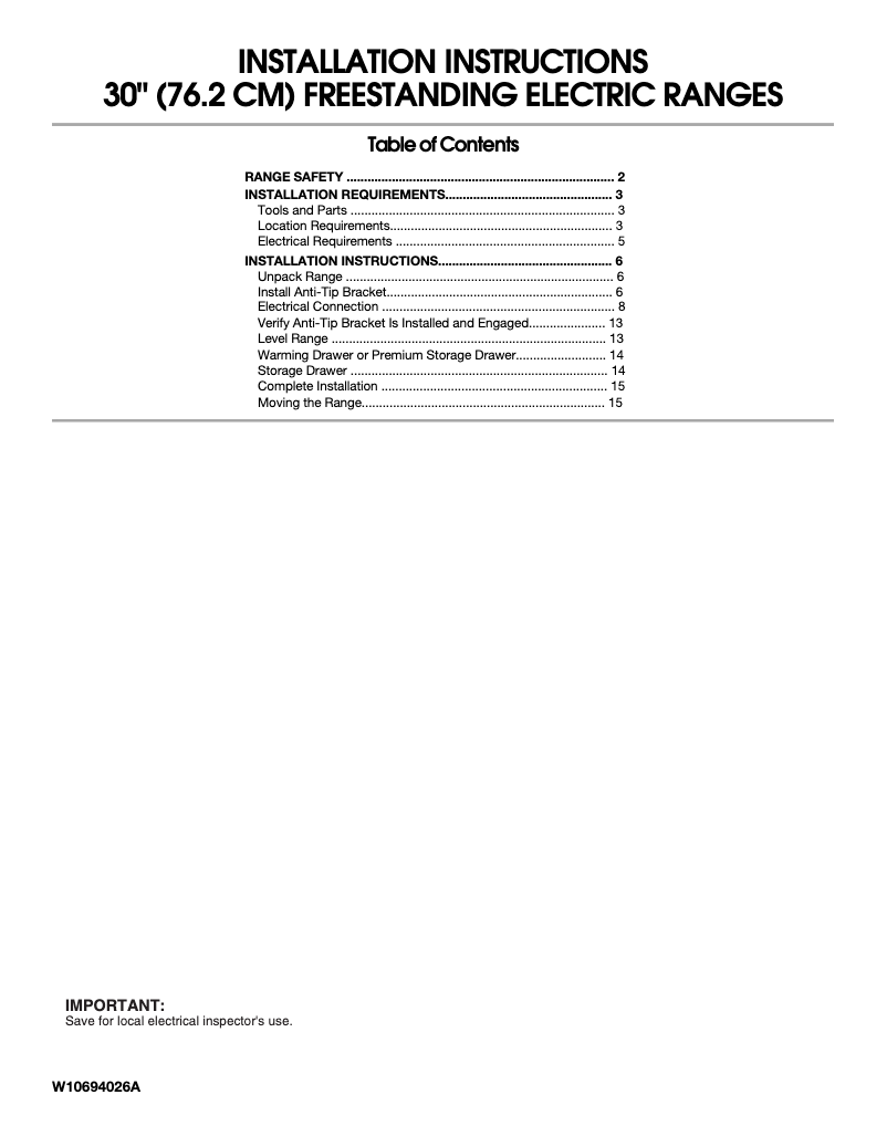 Page 1 de la notice Guide d'installation KitchenAid KFEG500EWH