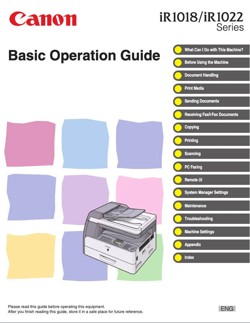 Page 1 de la notice Manuel utilisateur Canon imageRUNNER 1022i