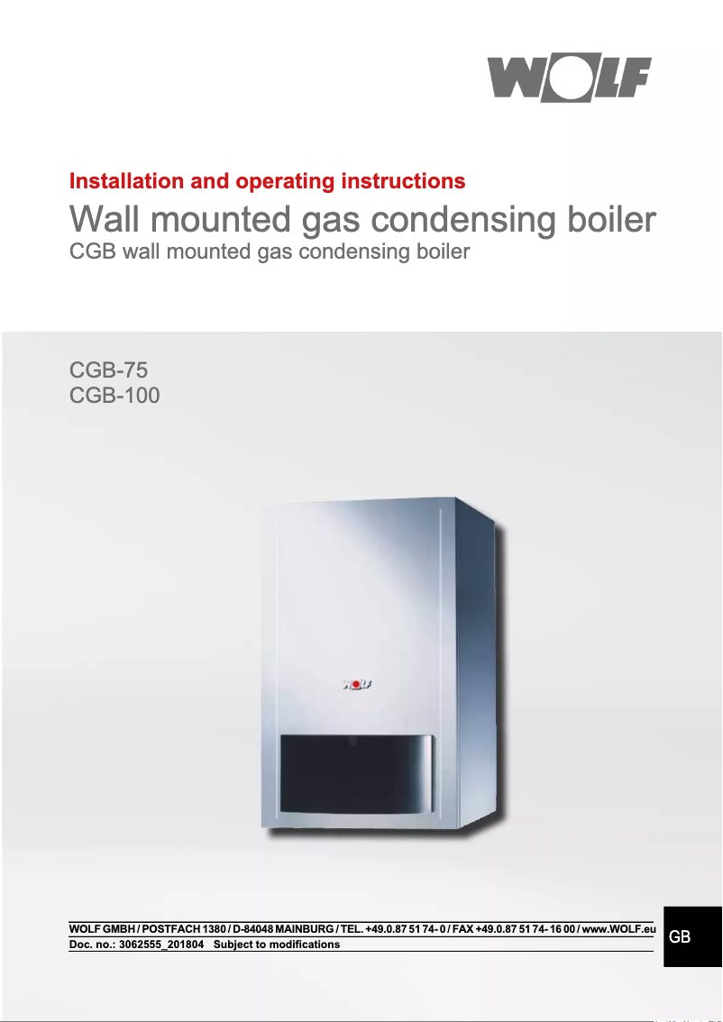 Page 1 de la notice Manuel utilisateur Wolf CGB-2-100