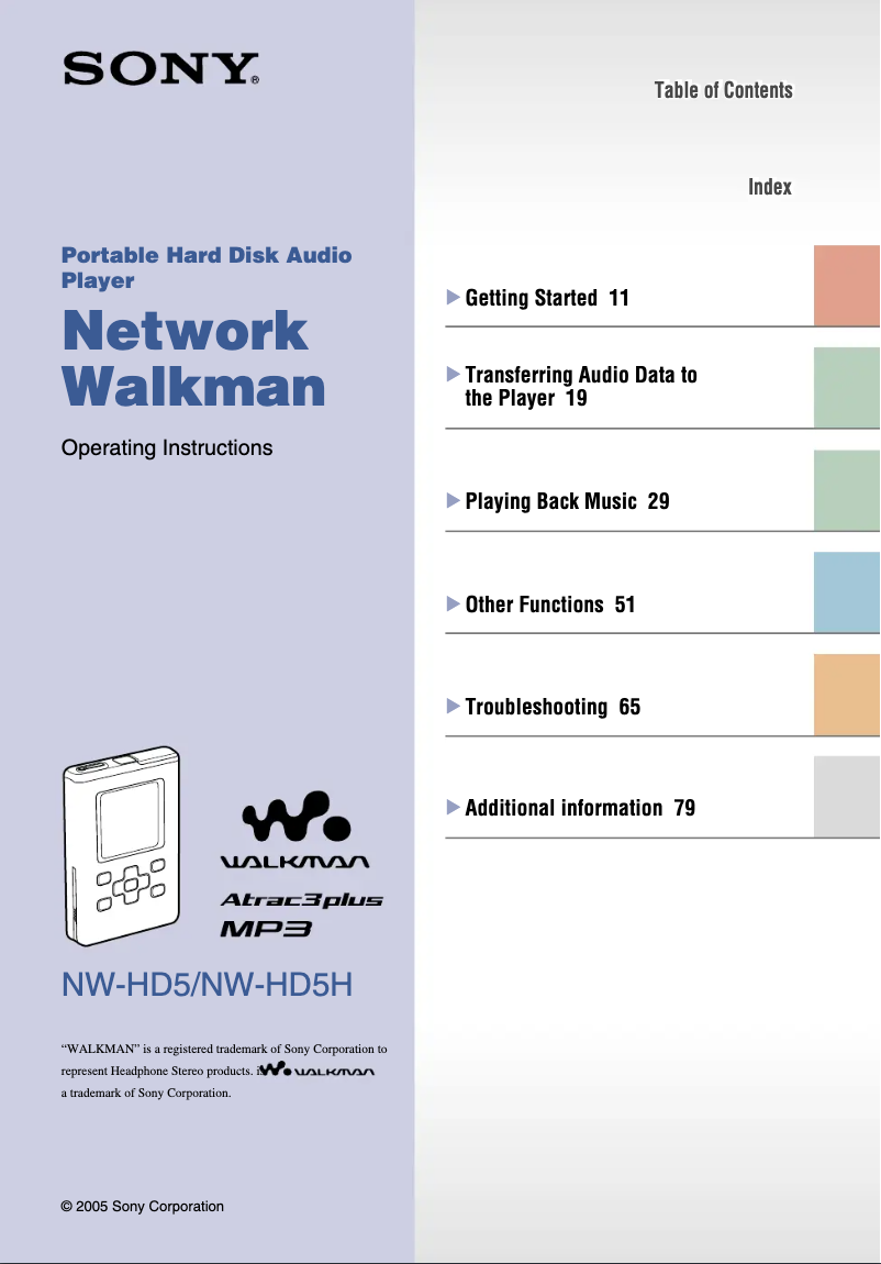 Page 1 de la notice Manuel utilisateur Sony Walkman NW-HD5