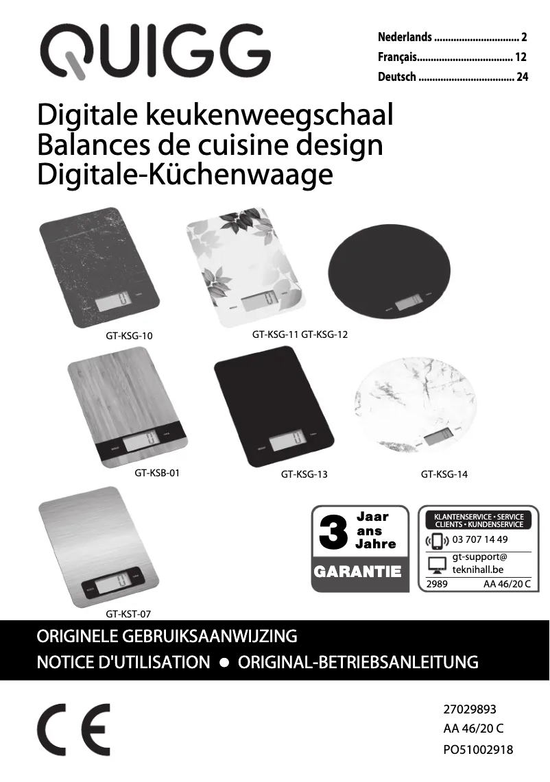 Page 1 de la notice Manuel utilisateur Quigg GT-KSG-14