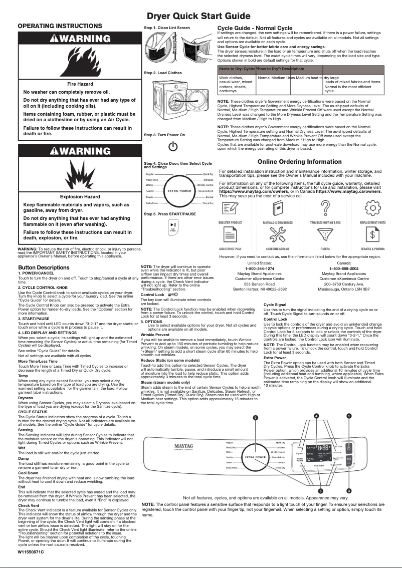 Page n°1 - Guide de démarrage rapide Maytag MGD6630HC